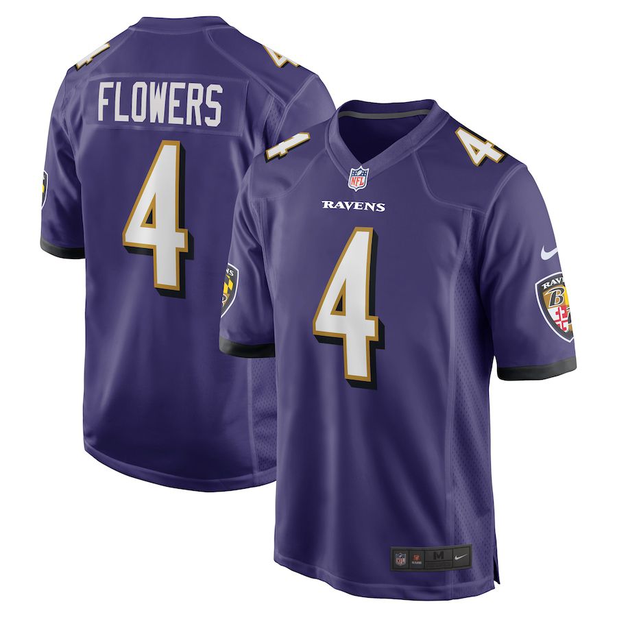 Men Baltimore Ravens #4 Zay Flowers Nike Purple 2023 NFL Draft First Round Pick Game Jersey